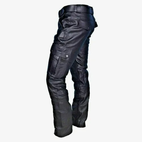 Herren Motorradhose aus Kunstleder mit Cargotaschen