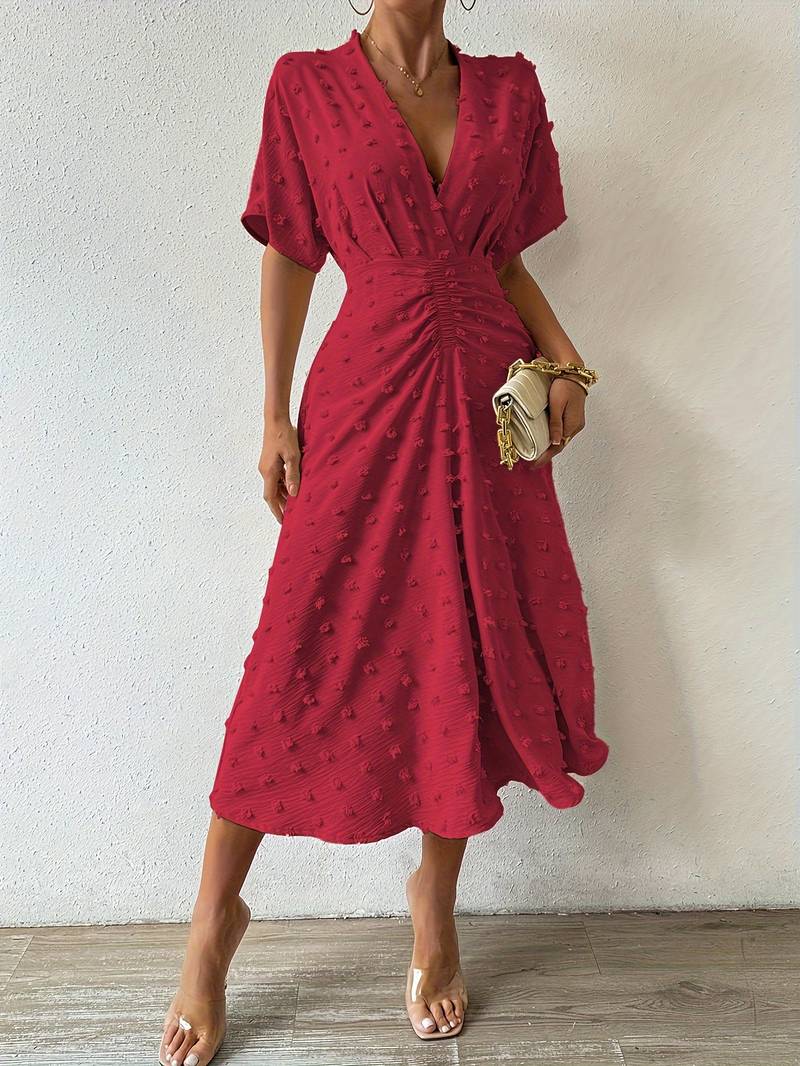 WW | Swiss Dot Rüsch Midi Kleid