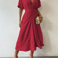 WW | Swiss Dot Rüsch Midi Kleid