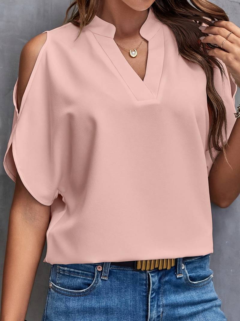 W&W Mode | Bluse mit Notch-Ausschnitt und eleganten, geteilten Ärmeln Für Frauen