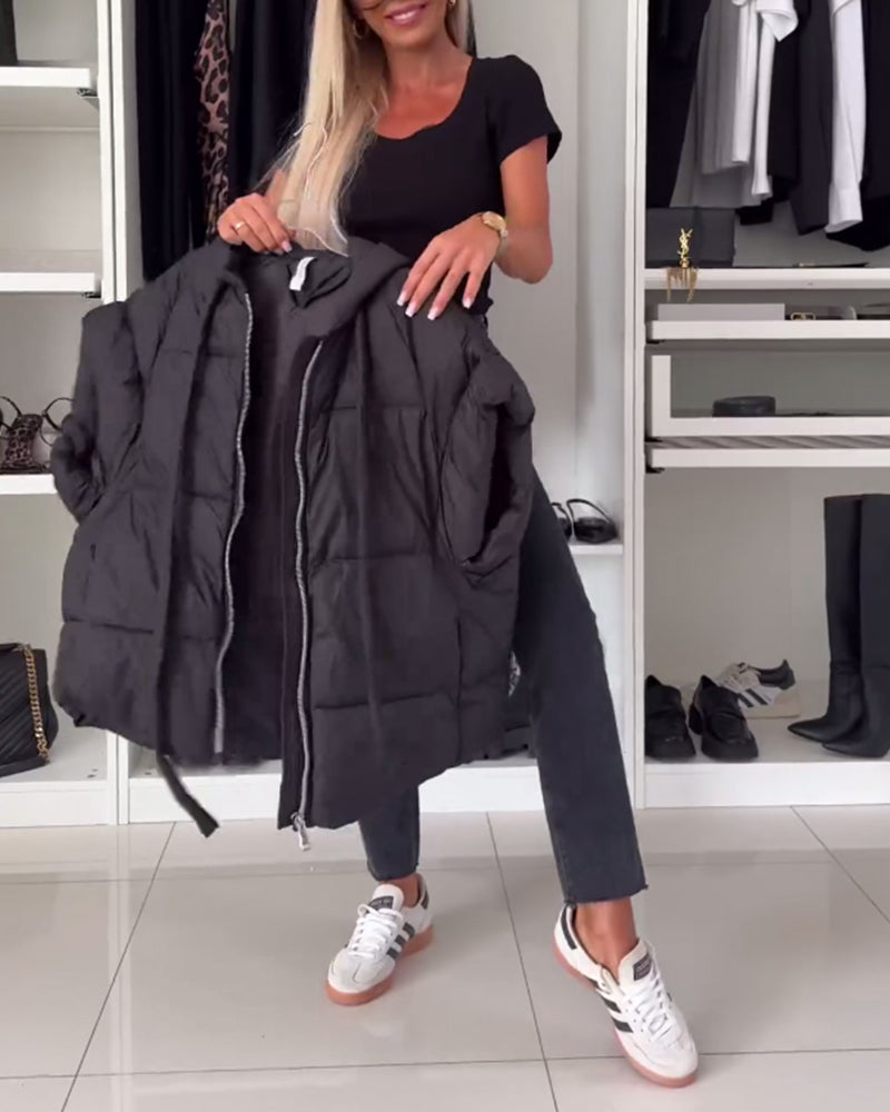 WW | Jacken mit Kapuze Einfarbig Reißverschluss und Kurzen Ärmeln