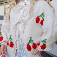 WW | Gebundene Kirsche Rundhalsausschnitt Langarm Cardigan