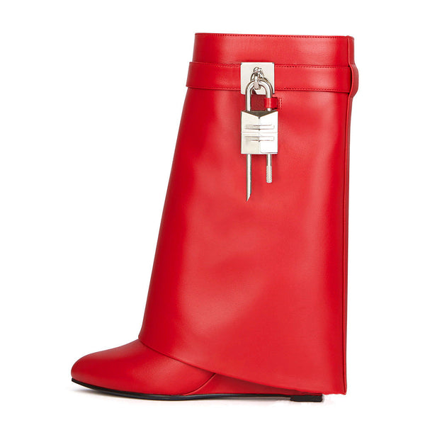WW | Damenmode Schräge Ferse Rundzehen Lederoberfläche Hoher Absatz Reißverschluss Kurze Stiefel