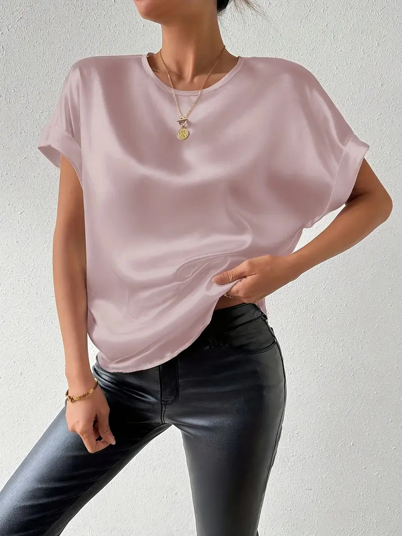 WW | Satin T-Shirt Mit Umgeschlagenen Ärmeln Für Damen