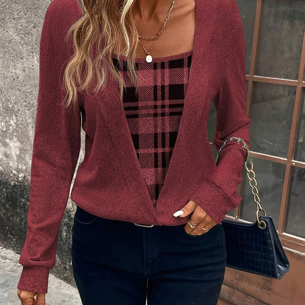 WW | Karierte Bluse Mit Quadratischem Ausschnitt Und Schlitz