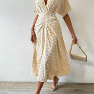 WW | Swiss Dot Rüsch Midi Kleid