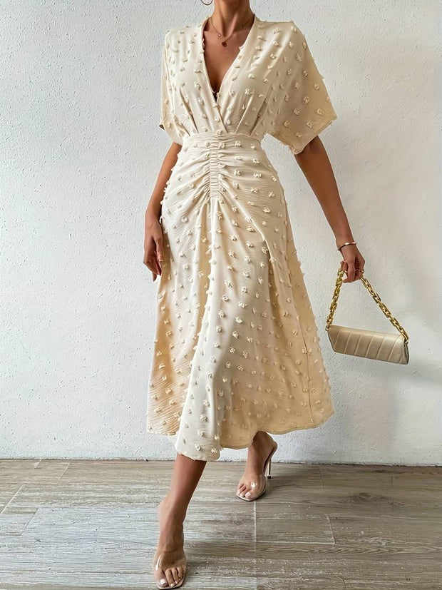 WW | Swiss Dot Rüsch Midi Kleid