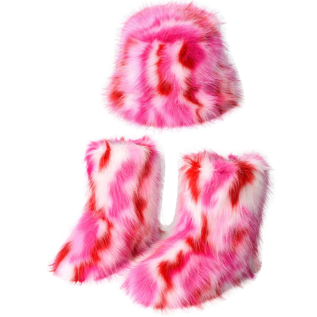 WW | Warme Plüsch Stiefel Farbe Pelzmütze