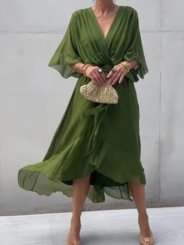 W&W Mode | stilvolles und elegantes Chiffonkleid mit V-Ausschnitt