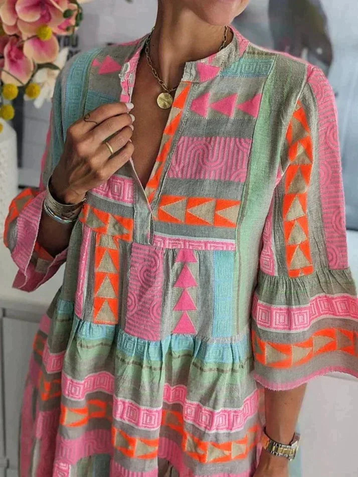 W&W Mode | Boho Chic Bedrucktes Midi Kleid Für Damen