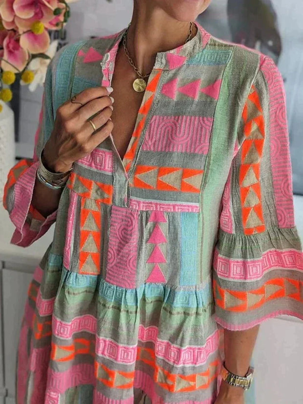 WW | Boho Chic Bedrucktes Midi Kleid Für Damen
