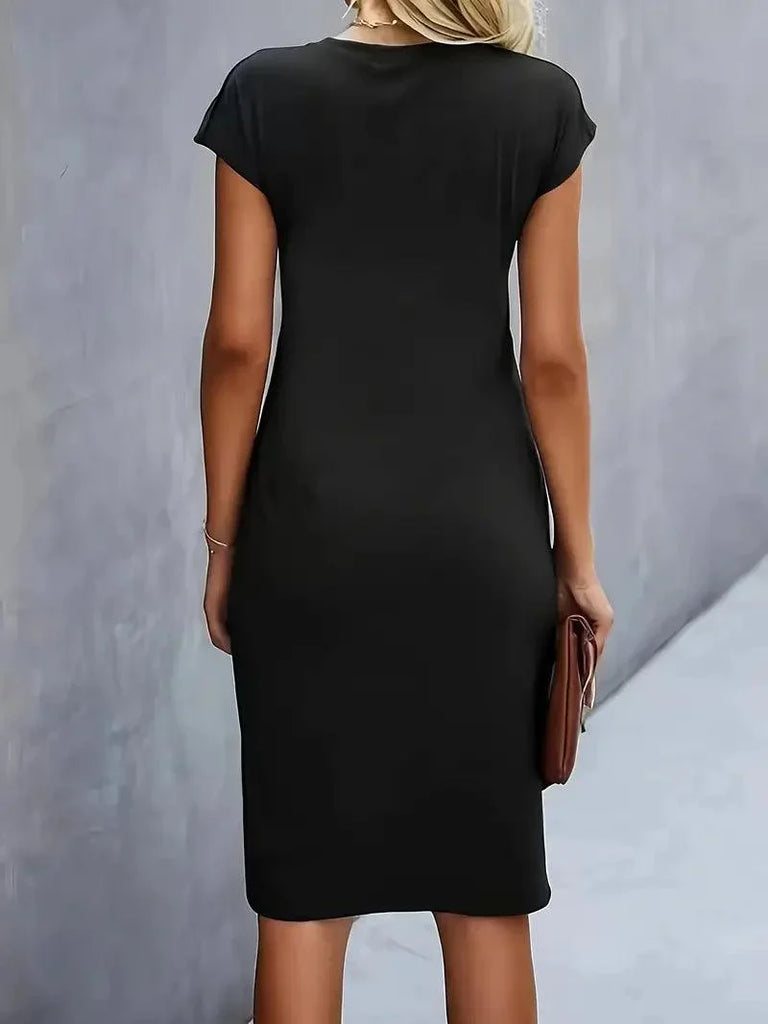 WW | Stilvolles Schmales Kleid Mit Rundhalsausschnitt