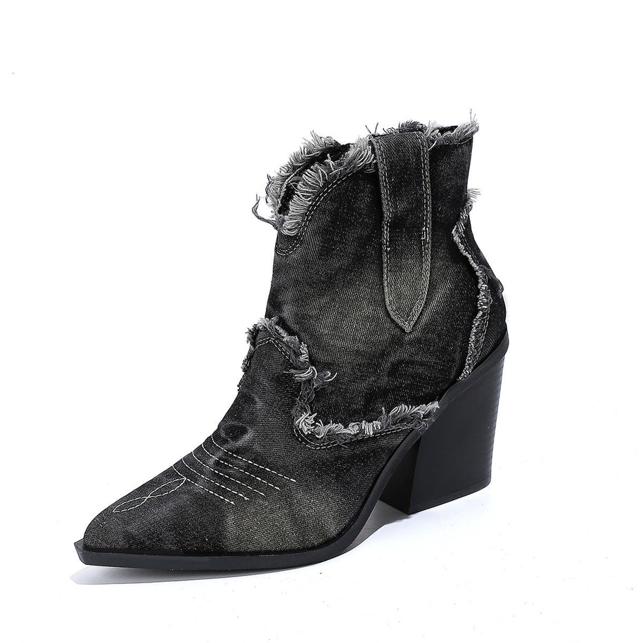 WW | Damen Trendy Spitzes-Toe Western Cowboy-Stiefel Bequeme Stiefeletten