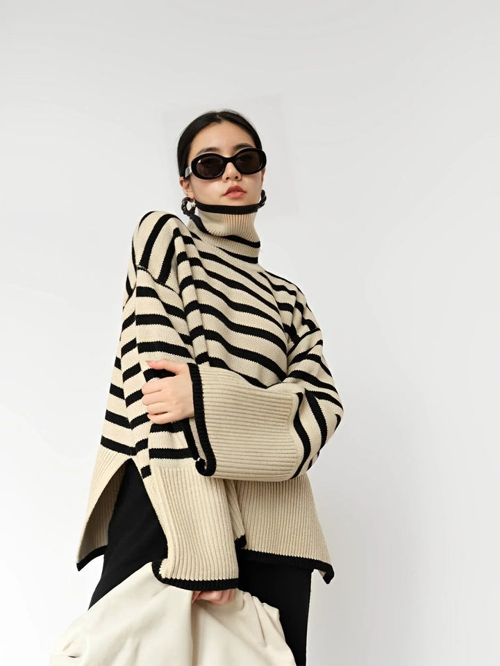 W&W Mode | Oversize-Rollkragenpullover aus Baumwoll für Damen - Perfekt für Freizeit-Tage