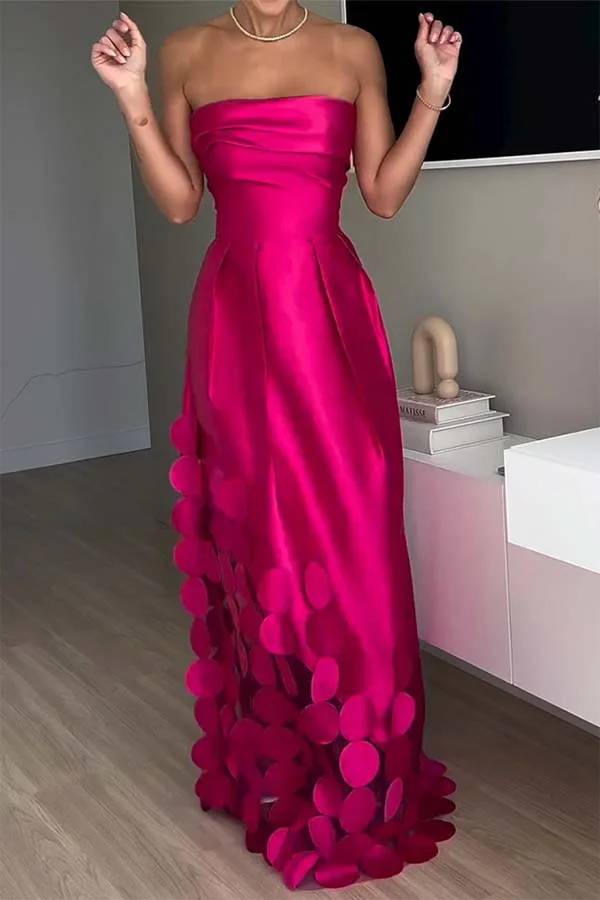 WW | Luxuriös Poise Satin Gespaltenes Mesh-Punkted Stoff Off-Shoulder Formale Maxi-Kleid