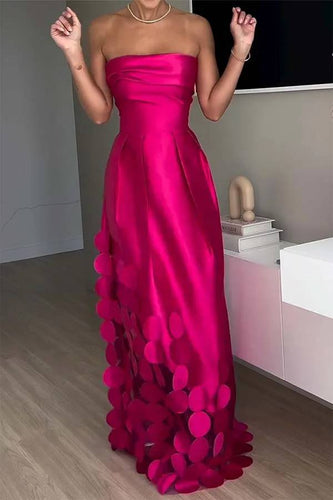 WW | Luxuriös Poise Satin Gespaltenes Mesh-Punkted Stoff Off-Shoulder Formale Maxi-Kleid