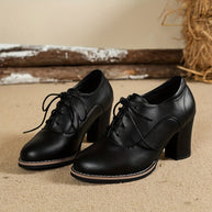 WW | Elegante Damenschuhe Mit Dicken Absätzen Und Schnürsenkeln