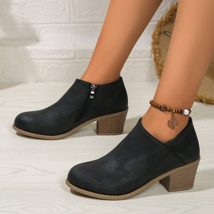 W&W Mode | Stiefeletten - Damen bequeme Stiefel mit Blockabsatz und Reißverschluss