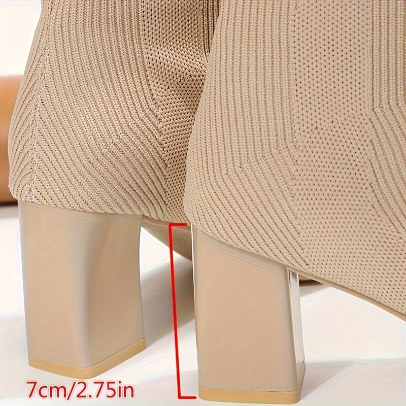 W&W Mode | Strickstiefel Mit Halbhohem Schaft Und Blockabsatz