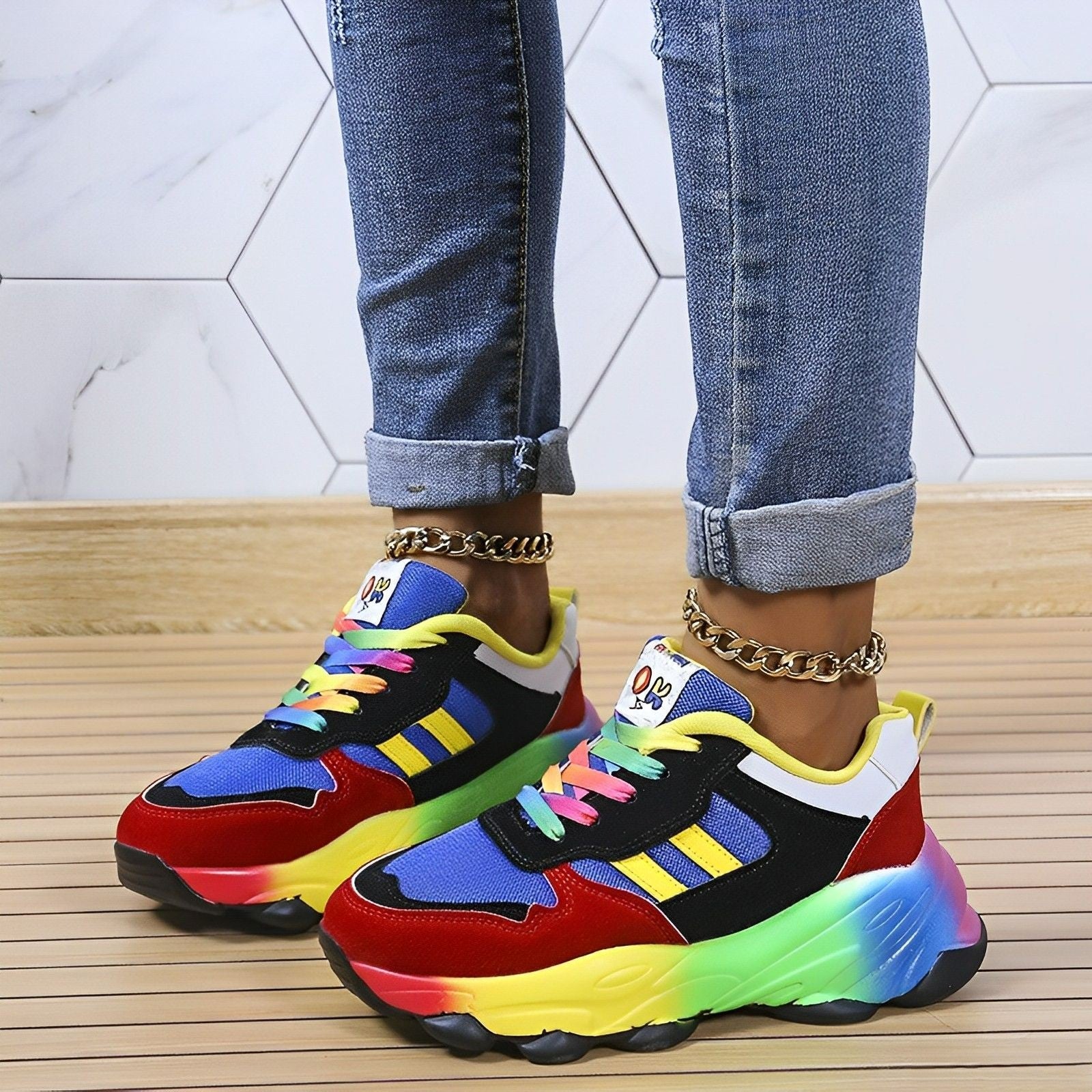 WW - bunte klobige Turnschuhe für Damen | Multicolor Design Sneaker Damen