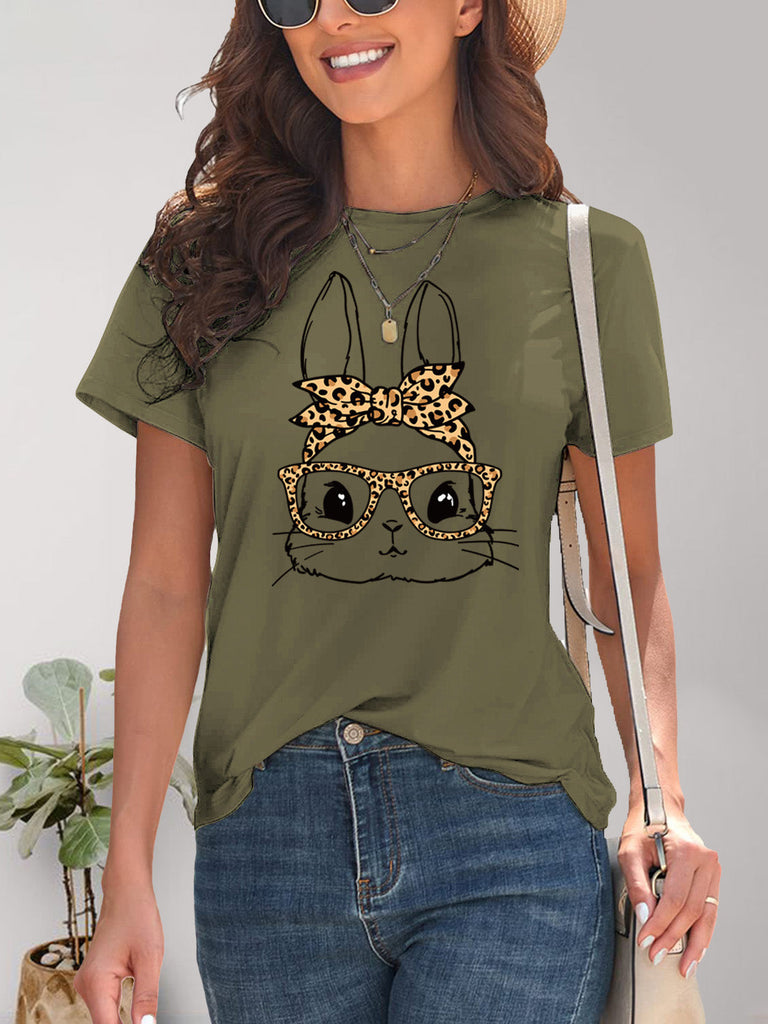 WW | Rabbit Grafik Rundhals Kurzarm T-Shirt