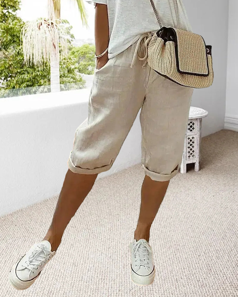 WW | Einfarbige Bequeme Bermudashorts mit Schnürung