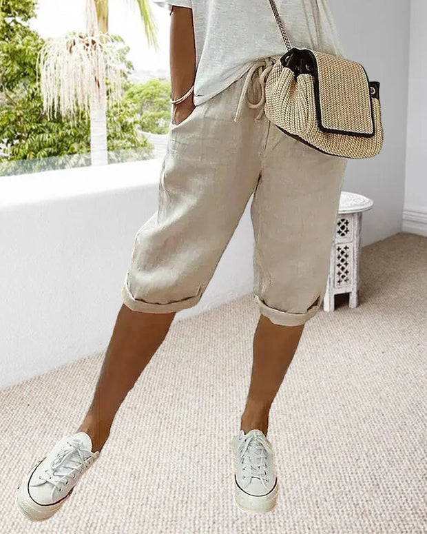 WW | Einfarbige Bequeme Bermudashorts mit Schnürung