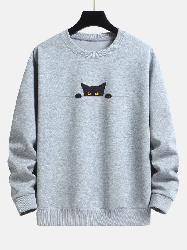 W&W Mode | Relax Fit Sweatshirt Mit Schwarzem Katzenprint