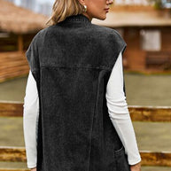 WW - knöpfbare, geknöpfte ärmellose Denim-Jacke