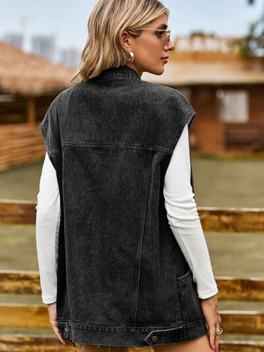WW - knöpfbare, geknöpfte ärmellose Denim-Jacke
