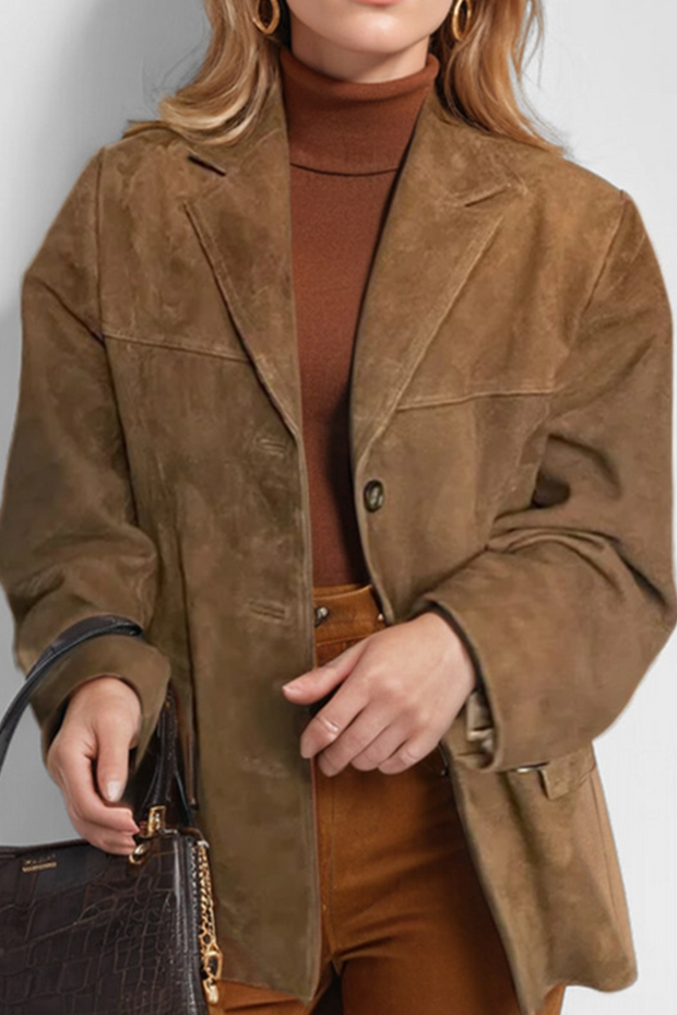 WW - Vintage Kaffee-Jacke Mit Kapuzen-Taschen Und Knöpfen