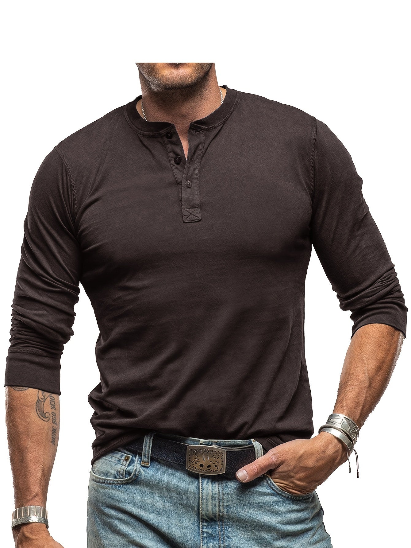 WW | Langarm Henley Hemd im Vintage Stil für Herren