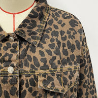 WW - Denimjacke Mit Leopardenmuster Und Langen Ärmeln