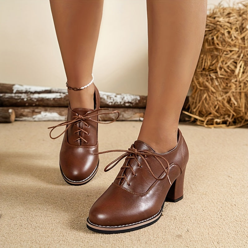 WW | Elegante Damenschuhe Mit Dicken Absätzen Und Schnürsenkeln