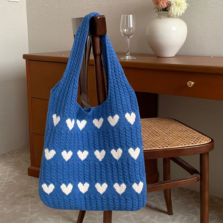 Damen-Strick-Shopper mit Herzmotiv und offenem Design
