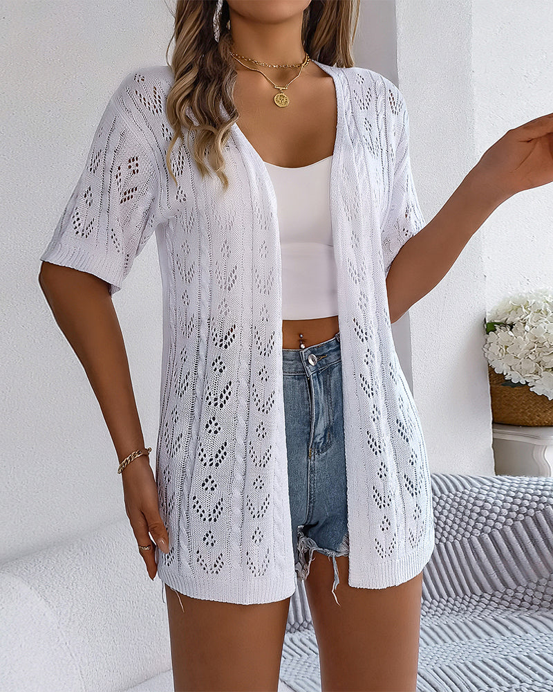 WW | Kurzärmlige elegante weiße Spitzenstrickjacke