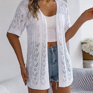 WW | Kurzärmlige elegante weiße Spitzenstrickjacke