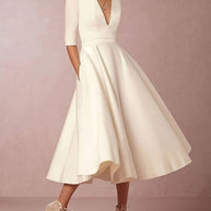 WW | Elegantes Midi-Kleid mit Tiefem V-Ausschnitt für Damen