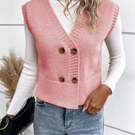 WW | Stilvolle Herbst Klassische Knopfverschluss V-Hals Pullover Weste Für Frauen