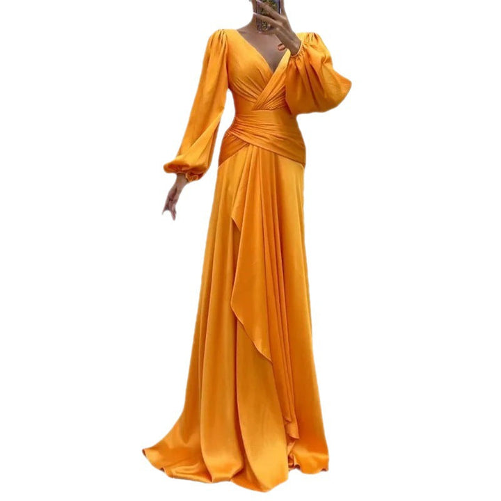 Damen-Plisseekleid mit hoher Taille und langen Ärmeln