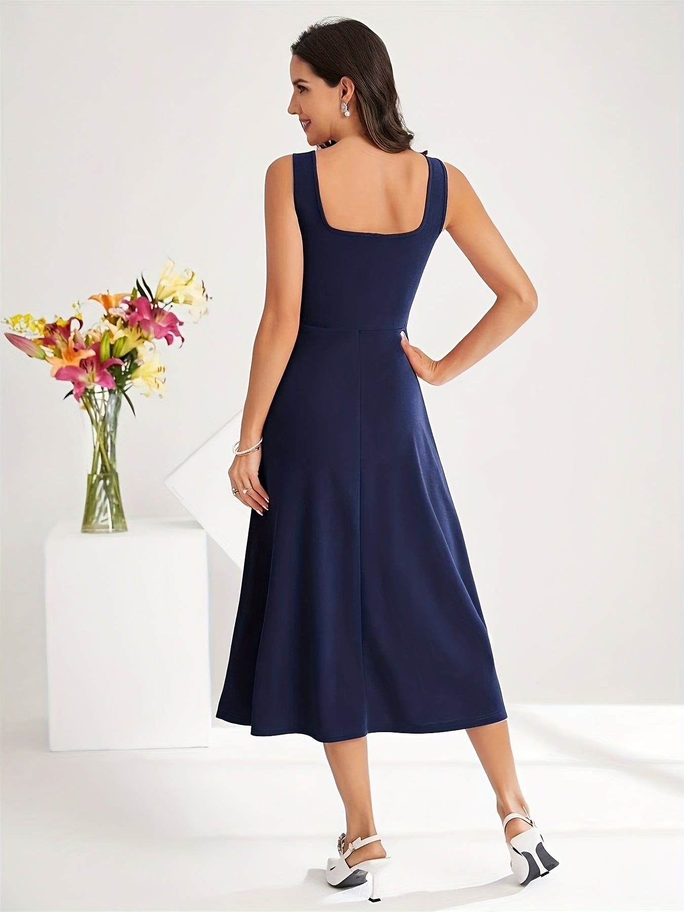 WW | Elegantes Kleid mit Trägern Dunkelblau Farbe