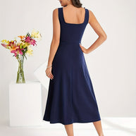 WW | Elegantes Kleid mit Trägern Dunkelblau Farbe