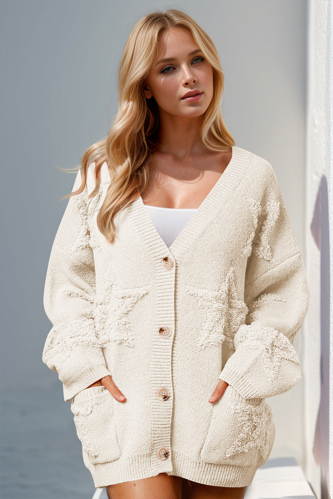 WW | Double Take Vollgröße Knopfverschluss Sternmuster Cardigan