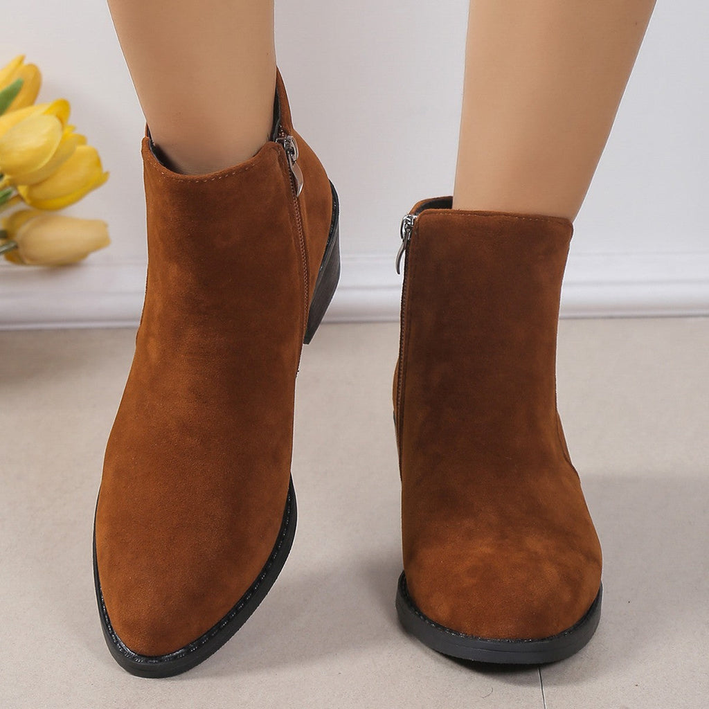 WW | Modische Damen Ankle Boots Mit Seitlichem Reißverschluss Und Blockabsatz