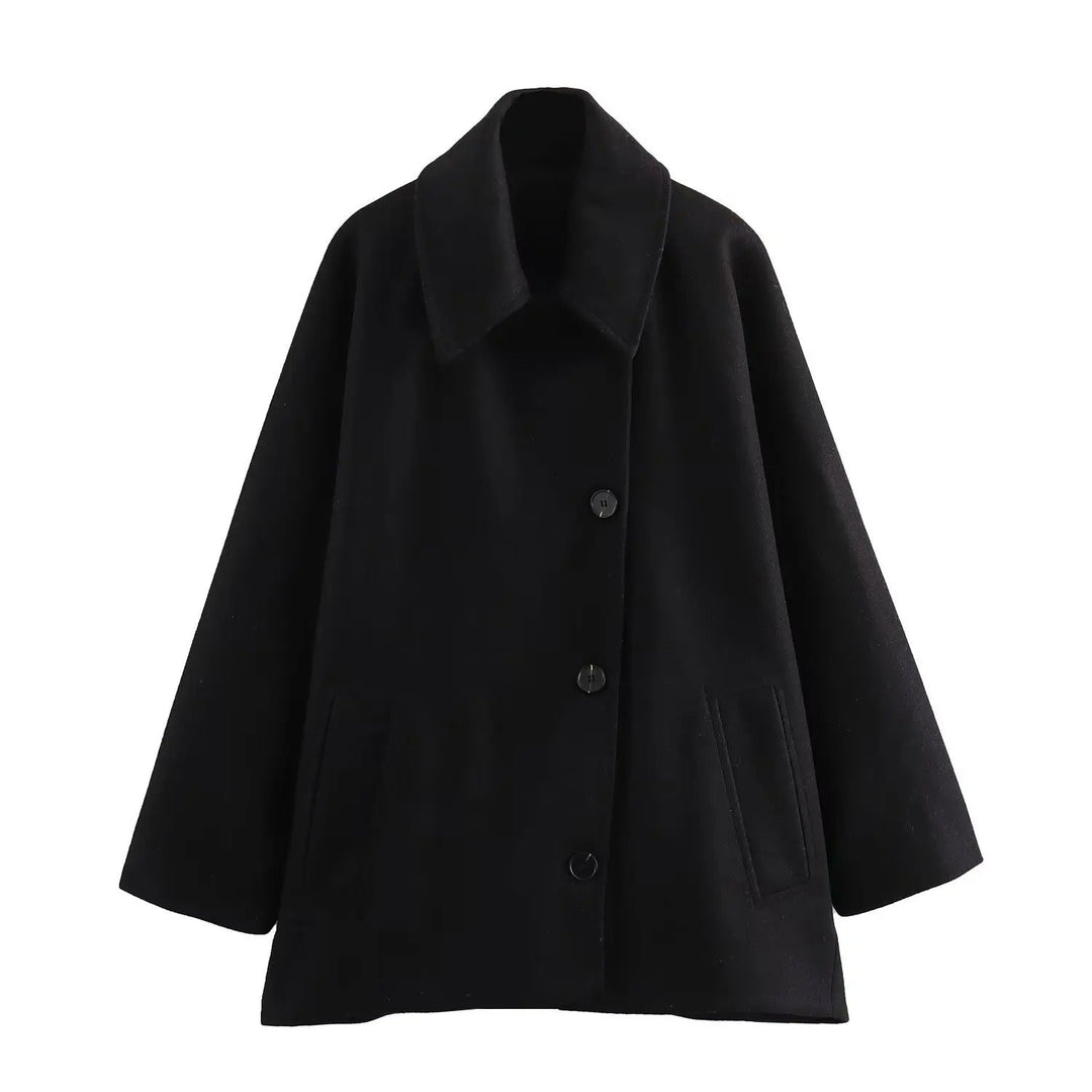 W&W Mode - Trendy Kurzer Mantel Mit Polokragen Und Kapuzenärmeln Aus Gemischtem Stoff