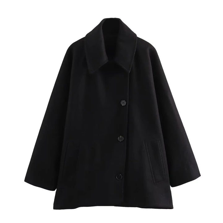 W&W Mode - Trendy Kurzer Mantel Mit Polokragen Und Kapuzenärmeln Aus Gemischtem Stoff