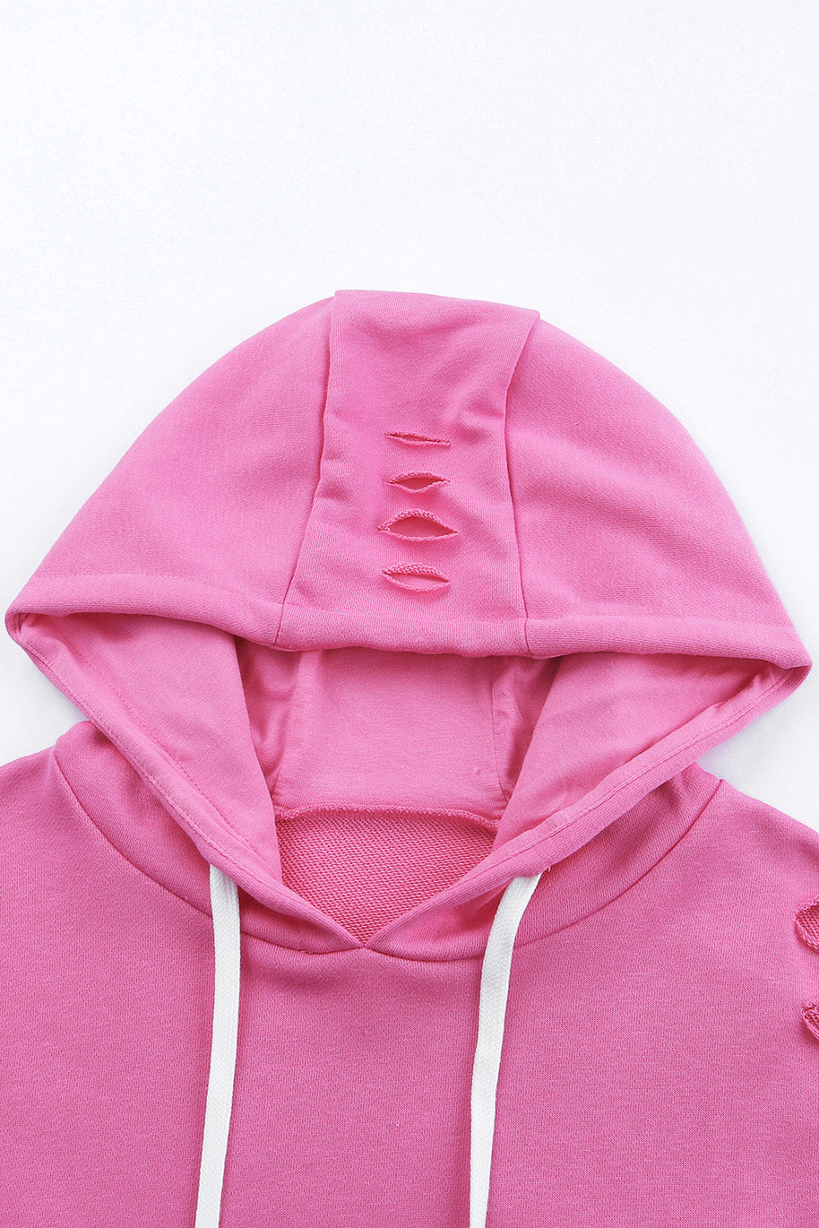 WW | Zerrissene Kapuzenpullover mit Langen Ärmeln und Kordelzug