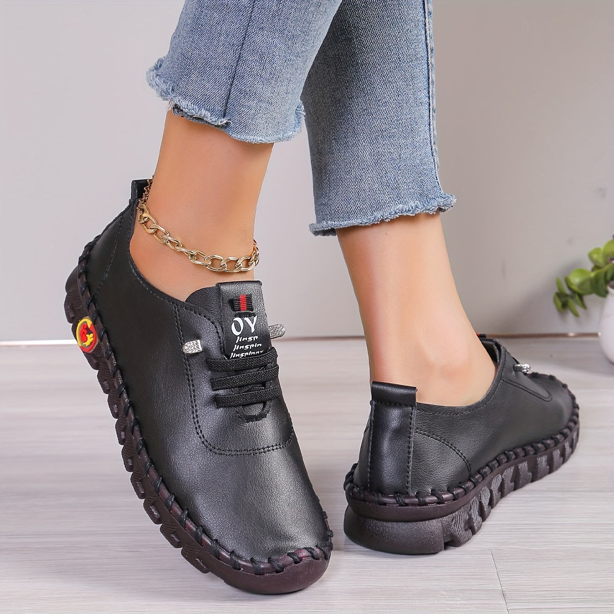 WW | Bequeme Lederschuhe Mit Runder Spitze