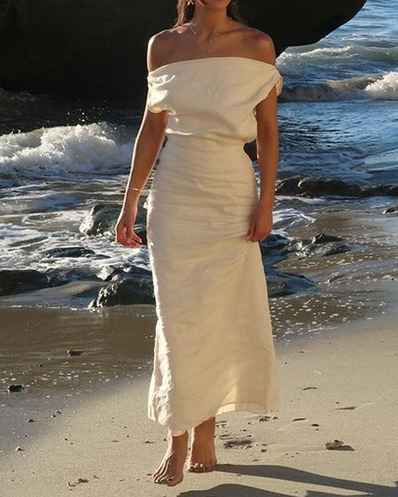 Leinenkleid mit schräger Schulter