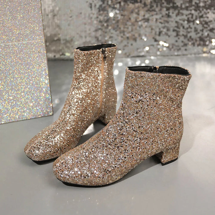 W&W Mode | Modische Stiefelette mit Blockabsatz und Seitlichem Reißverschluss